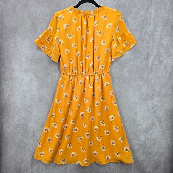 Ann Taylor Loft Yellow Floral Flare Flirt Knee Length Extra Small XS - Picture 2 of 6